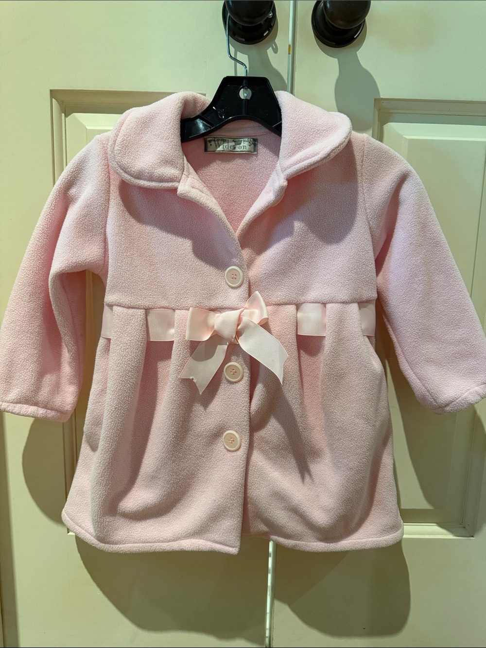 Girls' Light Pink Ribbon-Trim Fleece Pea Coat